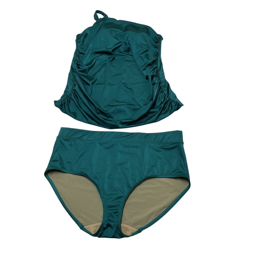 Swim By Cacique Swimsuit Emerald Metallic Green 2PC Tankini High Waist Bottoms
